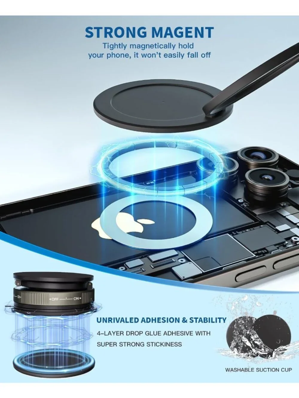 2-Pack Magnetic Car Phone Mount, 360° Adjustable, Ultra Strong Suction Cup